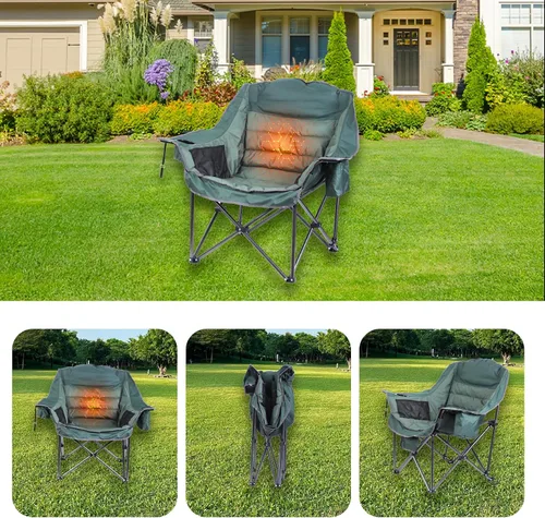 Vista 4 de Silla de campamento con calefacción, sillas de campamento con calefacción para adultos, silla de campamento de gran tamaño, silla acolchada XL