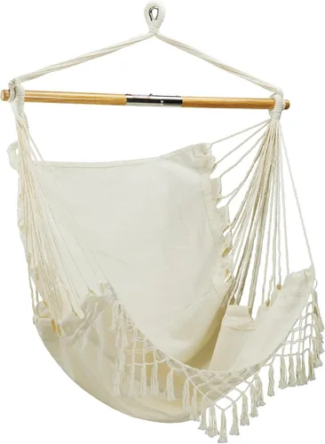 Vista 9 de Bliss Hammocks BHC-412FR - Silla hamaca con flecos de cuerda de isla de 40 pulgadas con herrrajes para colgar y barra separadora, para usar al aire