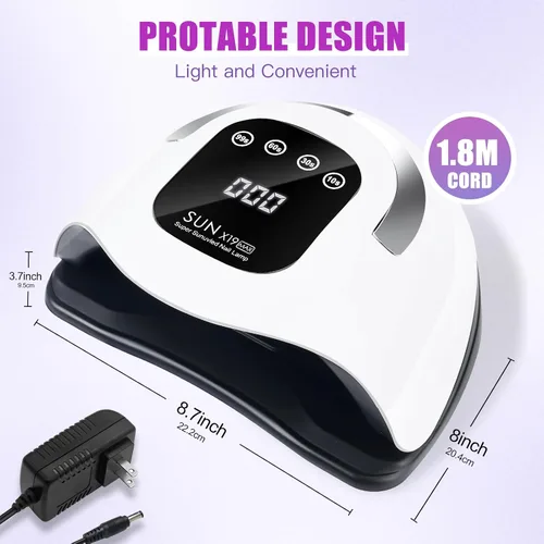 Vista 7 de Wisdompark Lámpara de uñas LED UV de 320 W, secador de uñas para esmalte de gel con 72 cuentas de lámpara y sensor automático/4 ajustes
