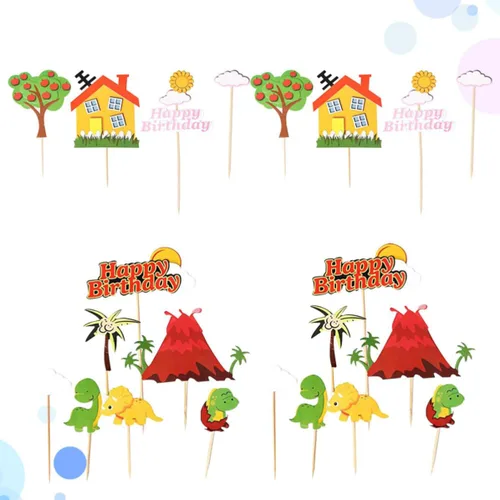 Vista 7 de Dinosaurio para decoración de pastel de papel de inserción de tarjeta 22pcs