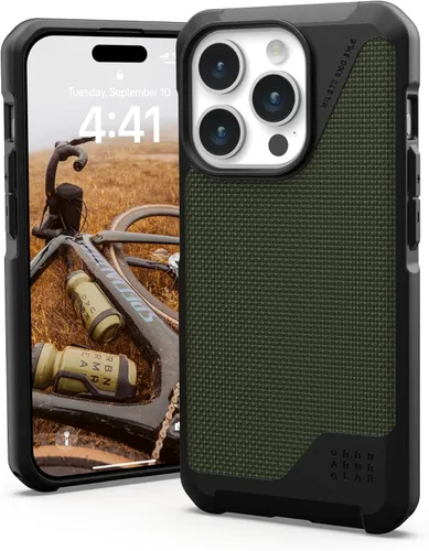 Vista 10 de URBAN ARMOR GEAR UAG - Funda compatible con iPhone 15 Pro de 6.1 pulgadas, funda Metropolis LT Kevlar negra con imán integrado compatible con carga