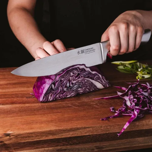 Vista 8 de CUISINE: PRO® Damashiro® Cuchillo de chef (8 pulgadas, individual) – Acero japonés de primera calidad, hoja afilada, mango ergonómico, cuchillo