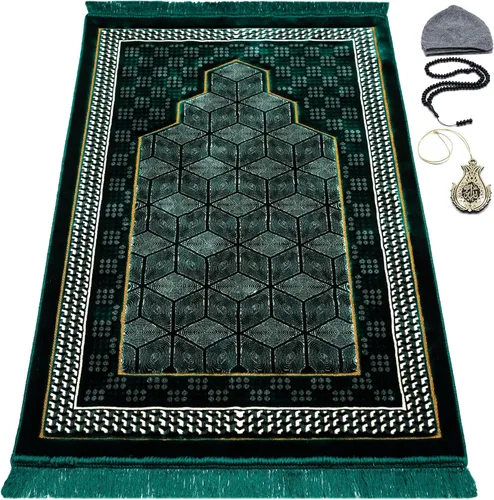 Vista 9 de Modefa Alfombra de oración turca de terciopelo islámico, gruesa, ancha y suave, para hombres y mujeres, doble felpa grande Janamaz - Regalo de Eid