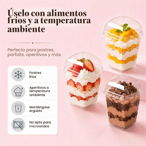 Vista 9 de YunKo - Paquete de 50 tazas de postre con tapas y cucharas de plástico