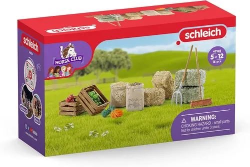 Vista 3 de Schleich Horse Club - Juego de juguetes de alimentación y accesorios de 14 piezas para caballos y animales, con detalle de heno, paja y zanahoria