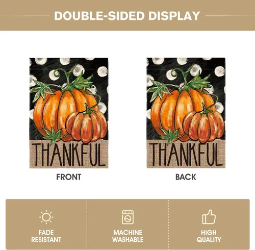 Vista 6 de AVOIN colorlife - Bandera de jardín con texto en inglés "Fall Thankful Thanksgiving", de 12 x 18 pulgadas Doble cara, resistente a la intemperie