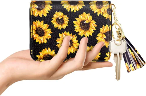 Vista 4 de Billetera pequeña para tarjetas de crédito RFID con purpurina linda para mujer