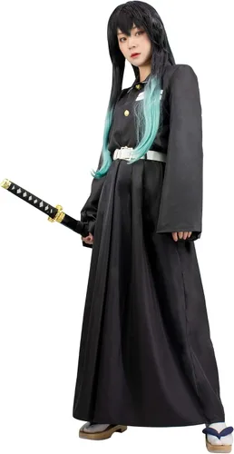 Vista 2 de DAZCOS Disfraz de kimono negro para hombre, anime japonés, con cinturón