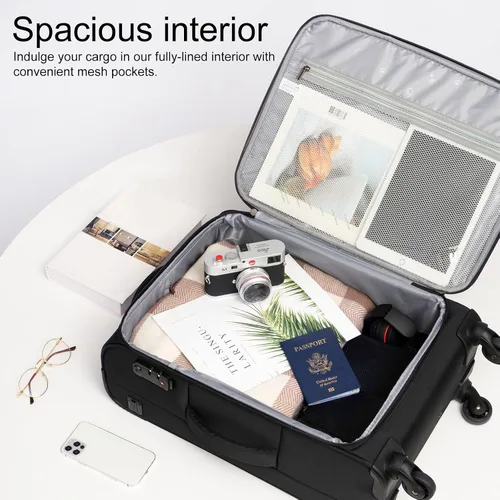 Vista 3 de Coolife Maleta de equipaje de mano con ruedas Softside Bolsa de viaje ligera con ruedas, Negro