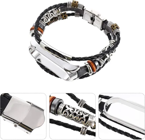Vista 3 de UKCOCO Compatible con Xiaomi Mi Band 5, correa de reloj de repuesto retro de metal con funda para mujeres y hombres