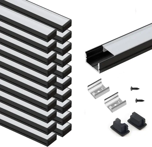 Vista 16 de VST Paquete de 6 canales LED de 1 pie, canal difusor LED en forma de U, sistema de canales de aluminio LED con cubierta lechosa, tapas de extremo