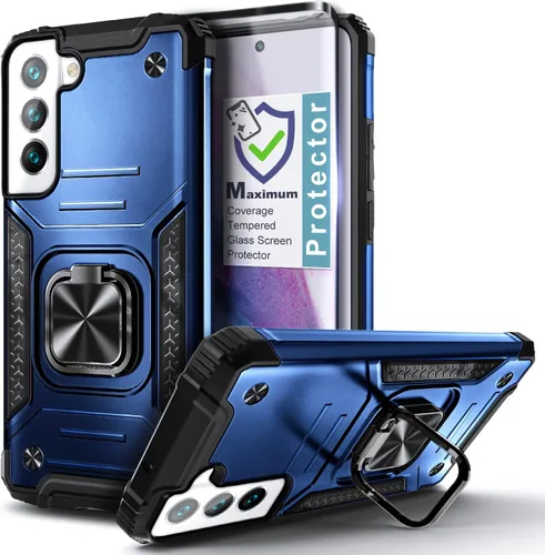 Vista 12 de NZND Funda diseñada para Samsung Galaxy S21, color negro, con protector de pantalla, protección de cuerpo completo a prueba de golpes