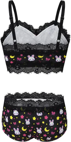 Vista 7 de Littleforbig Conjunto de ropa de dormir de encaje para mujer, ropa de dormir con tirantes y pantalones cortos, lencería bralette conjunto de ropa