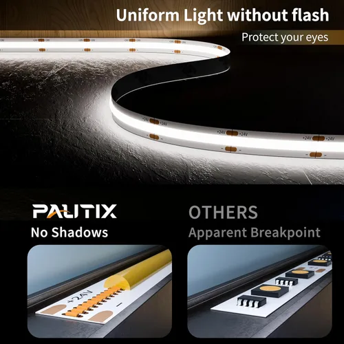 Vista 2 de PAUTIX Tira LED COB de 24 pies/24.6 ft, tira de luces LED blancas Dailylight de 6000 K, cinta LED súper brillante regulable, luces LED DC24V