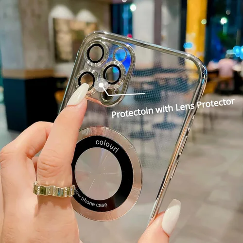 Vista 8 de Funda magnética con purpurina para iPhone 13 Pro Max, compatible con MagSafe con protector de cámara, logotipo suave, de lujo, linda, para mujeres