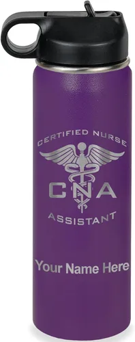 Vista 42 de LaserGram Botella de agua personalizada, asistente de enfermería certificada por la CNA, acero inoxidable de doble pared aislada al vacío con popote