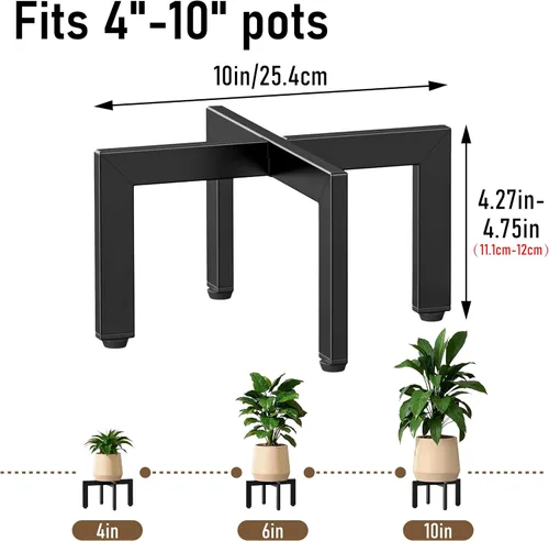 Vista 2 de Soporte para plantas de interior, soporte de metal resistente con forma de cruz con patas ajustables para suelos irregulares, fácil montaje