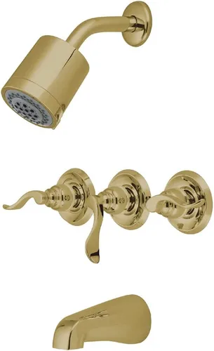Vista 6 de Kingston Brass KB8237NFL NuWave - Grifo francés de triple mango para bañera y ducha en latón cepillado