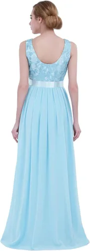 Vista 4 de dPois Vestido de dama de honor de gasa sin mangas para mujer, elegante, de encaje, formal, largo, para fiesta de noche
