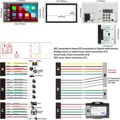 Vista 6 de Estéreo de auto de doble DIN de 7 pulgadas con Apple CarPlay inalámbrico y Android Auto, pantalla táctil QLED, Bluetooth, cámara de respaldo, audio