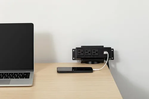 Vista 2 de Regleta de alimentación – 2 puertos de carga USB, 3 tomacorrientes – Enchufe debajo del escritorio Barra de alimentación con USB – Cable