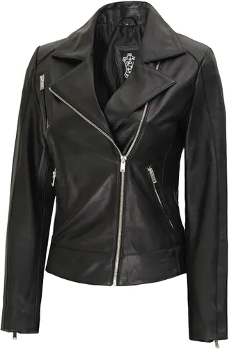 Vista 2 de Decrum Leather Jackets For Women Motorcycle Style Asymmetrical Real Lambskin Leather Jacket Womens