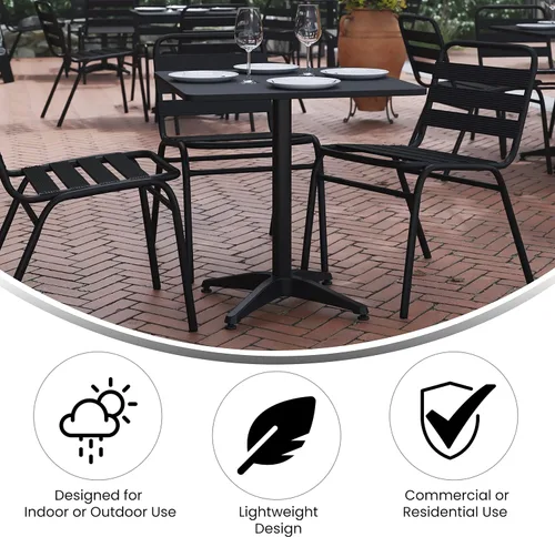 Vista 4 de Flash Furniture TLH-ALUM-28SQ-017BK4-GG Lila - Juego de mesa cuadrada de aluminio para interiores y exteriores de 27.5 pulgadas con 4 sillas Negro