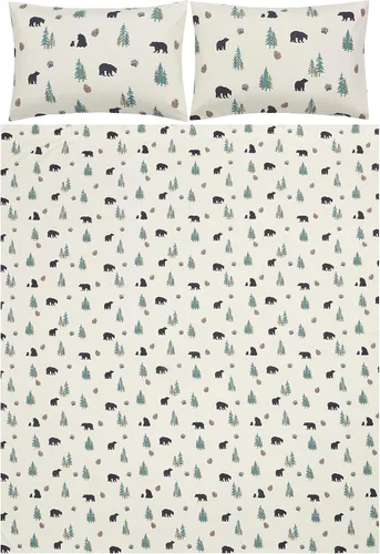 Vista 2 de De Leon Collections Sunland Bear Pine Tree Evergreen Forest - Juego de sábanas y fundas de almohada, tamaño individual, 3 piezas
