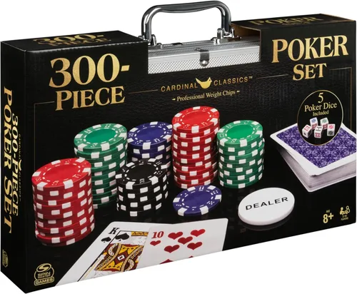 Vista 9 de Spin Master Games, Cardinal Classics, juego de póquer de 300 piezas con estuche de transporte de aluminio, fichas de peso profesional y dados