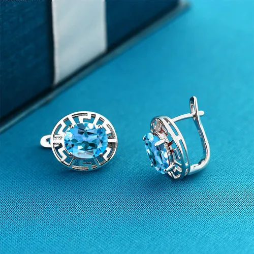 Vista 3 de Gem Stone King Aretes de plata de ley 925 de 0.394 x 0.315 in con piedra preciosa ovalada con piedra natal griega para mujer, joyería fina, regalos