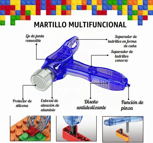 Vista 3 de Kit de herramientas de bloques de construcción, separador de ladrillos, juego de herramientas de mini bloques, martillo multifuncional, alicates Azul