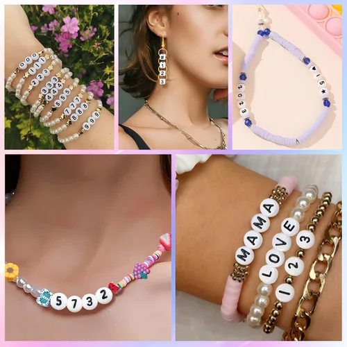 Vista 5 de 300 piezas de cuentas de número 0 redondas de 4x7mm, cuentas de número acrílico individual para hacer pulseras con dijes