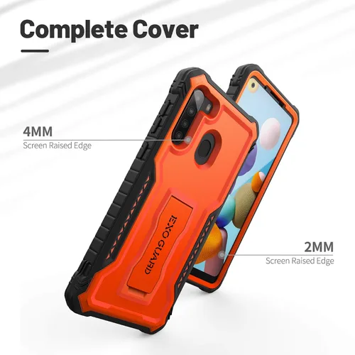 Vista 3 de ExoGuard Funda para Samsung Galaxy A21, funda de goma a prueba de golpes de cuerpo completo, protector de pantalla integrado y soporte compatible