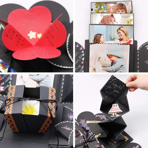Vista 4 de Caja de regalo creativa de explosión, álbum de fotos de amor DIY como regalo de cumpleaños y caja sorpresa anillo sobre flores de amor abierto