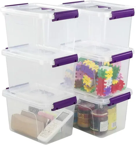 Vista 9 de Farmoon Contenedor de almacenamiento con tapa transparente de 6 cuartos de galón, caja de contenedores de plástico, 6 paquetes Transparente y negro
