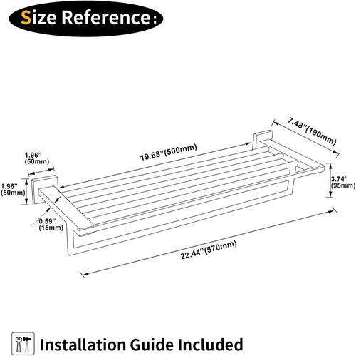 Vista 6 de GERZWY Estante de toalla con toallero organizador para baño de 24 pulgadas SUS 304 de acero inoxidable moderno montaje en pared negro mate AG1502B-BK