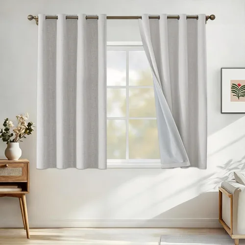Vista 23 de Cortinas 100% opacas para dormitorio, cortinas opacas de 63 pulgadas de largo, cortinas opacas de lino para sala de estar, cortinas con ojales