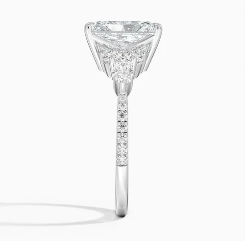 Vista 3 de IGI 3.56 Carat White Radiant Excellent Cut Four Claw Prongs Lab Created Diamond Engagement Ring With Side Marquise and Round Lab Diamonds In 14k