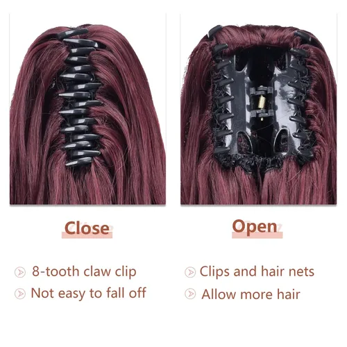 Vista 4 de Extensiones de cabello rizado para mujer, pinza de extensiones de cabello sintético de cola de caballo de 22 pulgadas, extensiones de cabello