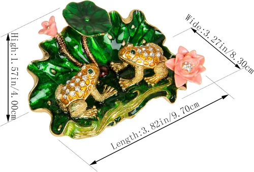 Vista 4 de QIFU Pintada a mano con rana esmaltada con loto decorativo con bisagras joyero caja de baratijas regalo único para decoración del hogar