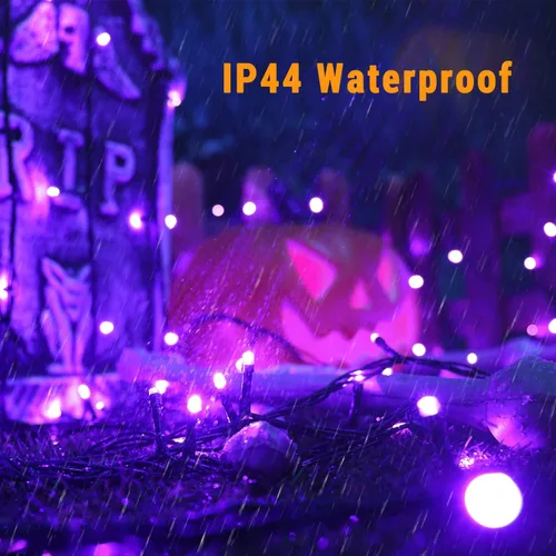 Vista 5 de ODEETRONIC Luces de Halloween moradas, 98.4 pies, 300 luces LED moradas, 8 modos de cadena de luces de Halloween conectables, luz de hadas