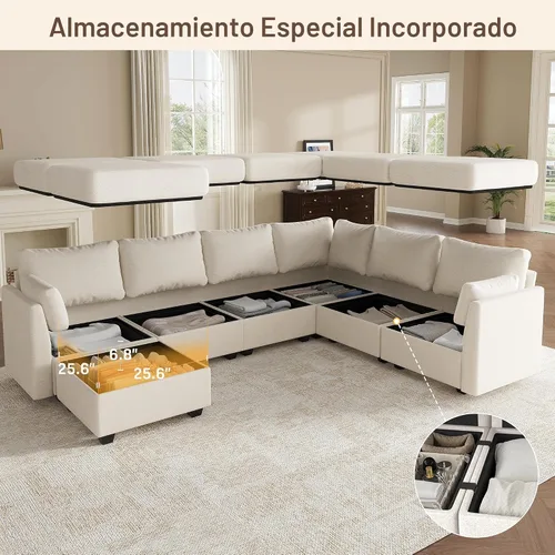 Vista 5 de Weture - Sofá modular seccional con almacenamiento, sofá seccional en forma de U para sala de estar, sofá seccional modular convertible
