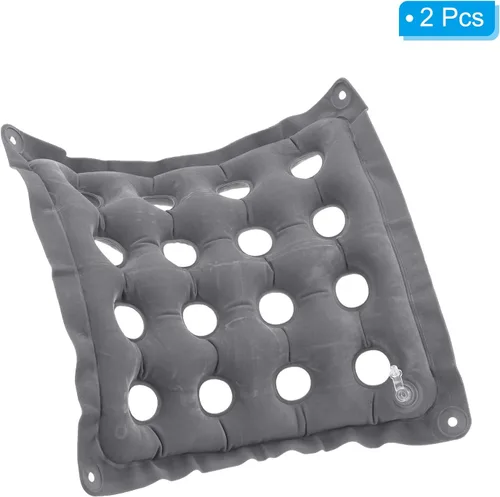Vista 3 de PATIKIL Cojín de asiento inflable, paquete de 2 cojines de asiento de aire portátiles transpirables flocados cuadrados para el hogar, sillas de Gris