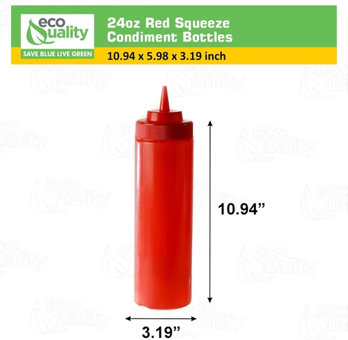 Vista 3 de Botellas de plástico rojo de 24 onzas para condimentos, botella de chorro para salsas, aderezos, artes y manualidades, salsa de tomate, mostaza