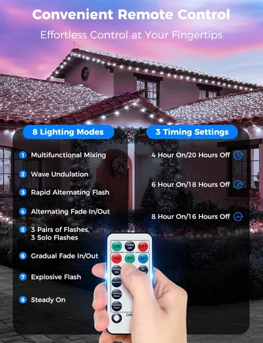 Vista 4 de Luces LED de Navidad para Exteriores, 295 Pies 900 Luces LED para Árbol de Navidad y Cerca con Control Remoto - 8 Modos de Iluminación y 3
