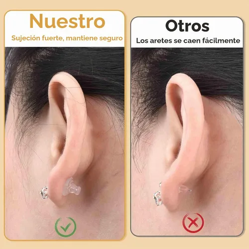 Vista 6 de Respaldos de Aretes, Respaldos de Aretes de Silicona de Oro 18K para Aretes de Botón/Orejas Caídas, Respaldos de Aretes con Cierre de Seguridad