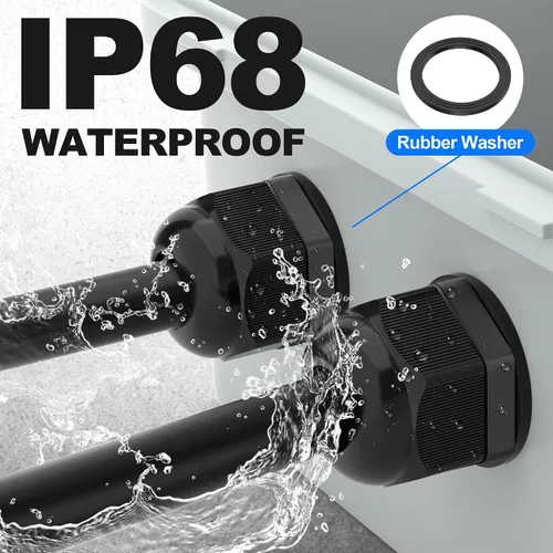 Vista 4 de Joinfworld Kit de 72 prensaestopas impermeables con alivio de tensión, conector de cordón con agarre resistente a la intemperie, paso de cable PG7
