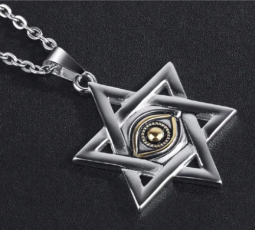 Vista 3 de Blowin Mens Evil Eye Star of David Pendant Vintage Silver Gold Stainless Steel Jewish Necklace 22 Inch Chain
