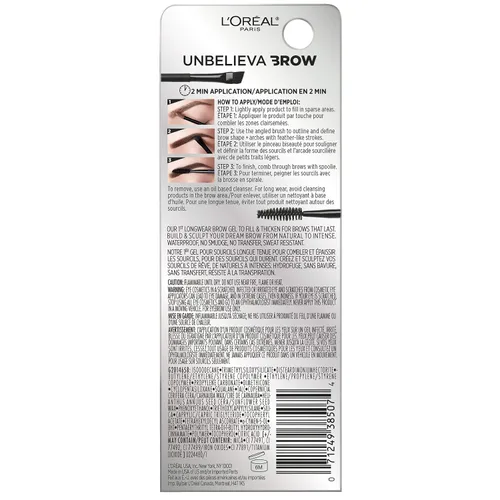 Vista 3 de L'Oreal Paris Unbelieva-Brow Gel tintado impermeable para cejas de larga duración, resistente a las manchas, a prueba de transferencia, secado Negro