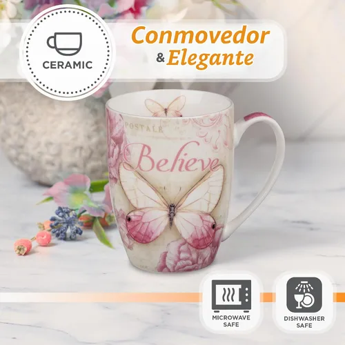 Vista 4 de Tazas con diseño de mariposa y texto: Blessed, Believe y Grace
